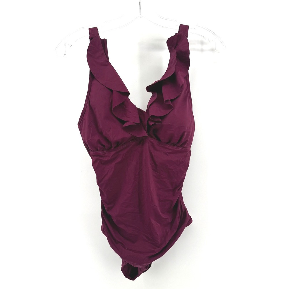 Holipick One Piece Swimsuit Womens Medium Plum Purple Ruffle Ruched V-Neck New